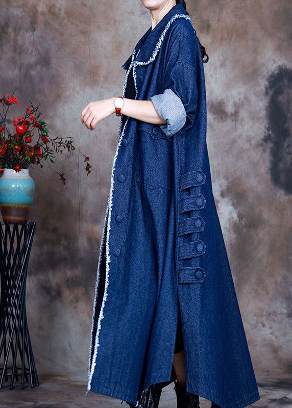 Beautiful Blue PeterPan Collar Button side open denim Coat Winter