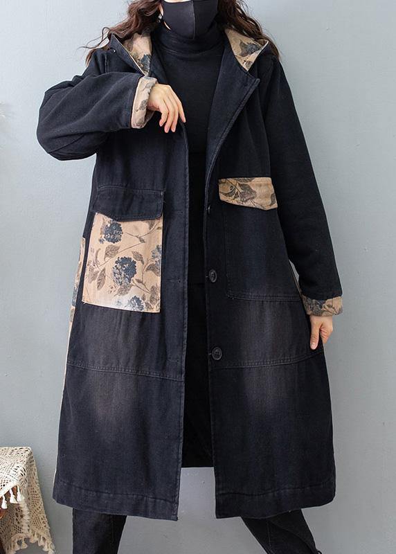 Beautiful Denim Black Quality Clothes For Tutorials Hooded Pockets Coats