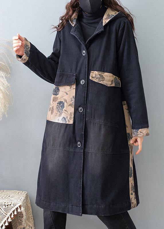 Beautiful Denim Black Quality Clothes For Tutorials Hooded Pockets Coats