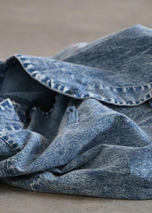 Schönes Baumwollkleid Retro Einfarbig Frosch Denim Blau Lockeres Kleid