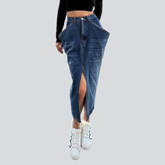 Big pocket long denim skirt