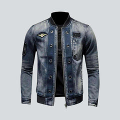 Biker denim jacket with patches