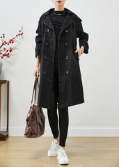 Black Loose Denim Coat Outwear Peter Pan Collar Double Breast Fall