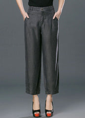 Black Pockets Cotton Denim Harem Pants High Waist Button