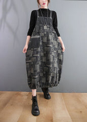 Black Print Patchwork Denim Spaghetti Strap Dress