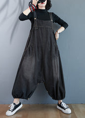 Black Wear On Both Sides Denim Jumpsuit Oversized Pockets