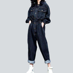 Schwarzer Baggy-Jeansoverall für Damen