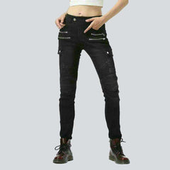 Vaqueros biker negros para mujer