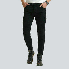 Black cargo men biker jeans