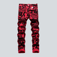 Black print men red jeans