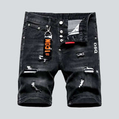 Black ripped men denim shorts