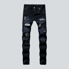 Black trendy embroidered men jeans