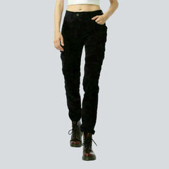 Black women biker denim pants