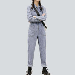 Overall aus gebleichtem Denim mit Reißverschluss