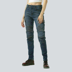 Bleached women biker jeans