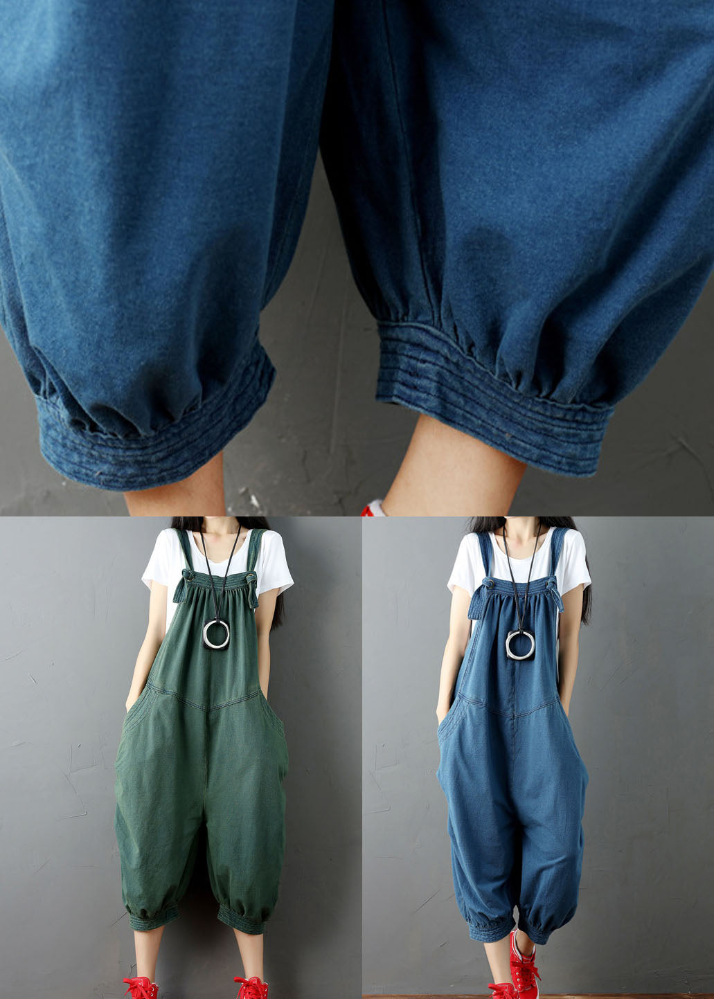 Blue Patchwork Denim Jumpsuits Pants Pockets Wrinkled