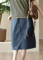 Blue Pockets Patchwork Denim Skirts Wrinkled Elastic Waist