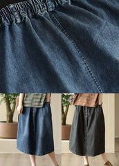 Blue Pockets Patchwork Denim Skirts Wrinkled Elastic Waist