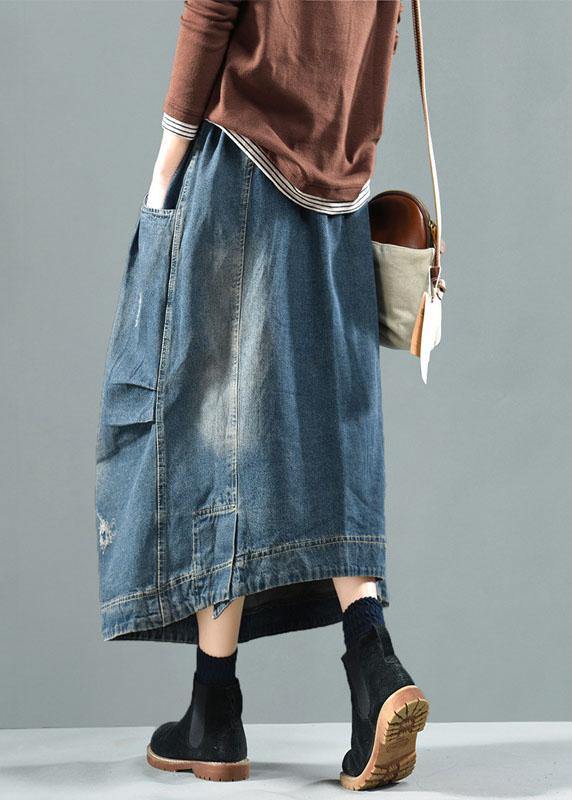 Blue-Pearl Pockets Retro Patchwork Skirts Denim