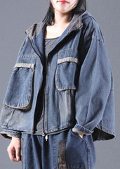 Blue Pockets denim Jacket Zip Up