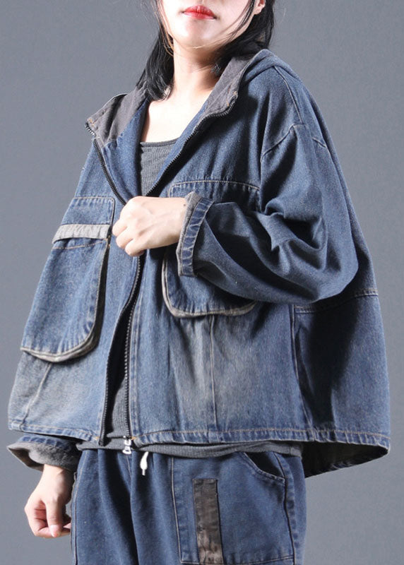 Blue Pockets denim Jacket Zip Up