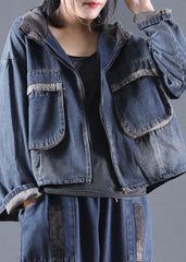 Blue Pockets denim Jacket Zip Up