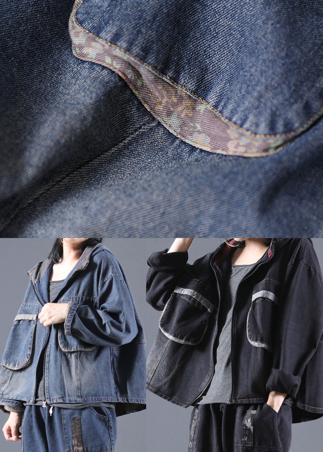 Blue Pockets denim Jacket Zip Up