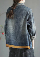 Blue Stand Collar Button Denim Coat Long Sleeve