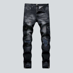 Blaue Patch-Bikerjeans für Herren