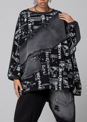 Bohemian Black Graphic Patchwork denim Top