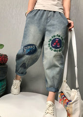 Blaue bestickte Jeanshose im Bohemian-Stil