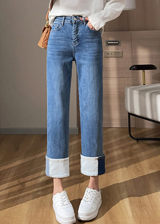 Bohemian Blue High Waist Cotton Denim Corp Pants