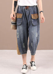 Bohemian Blue High Waist Pockets Denim Pants