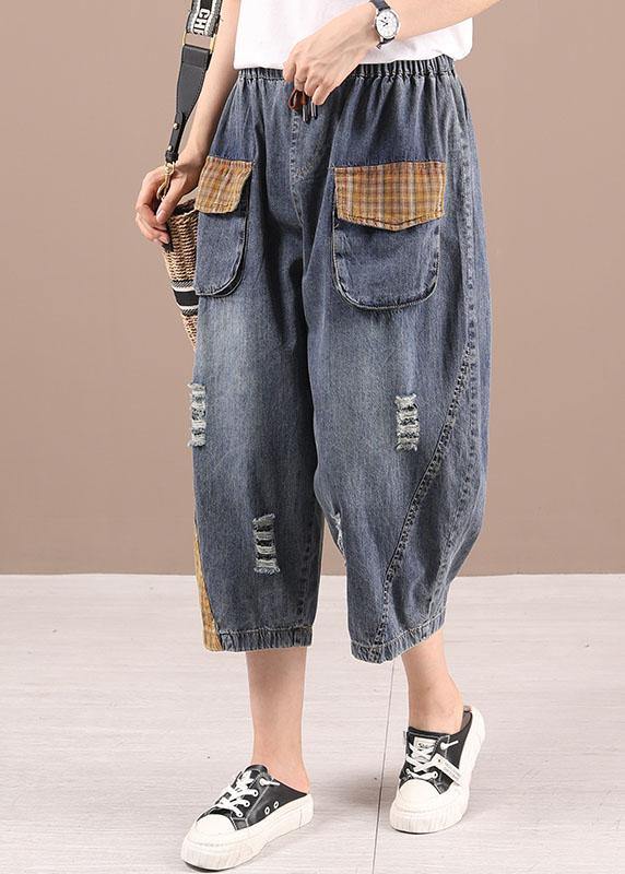 Pantalones vaqueros de cintura alta con bolsillos en azul bohemio