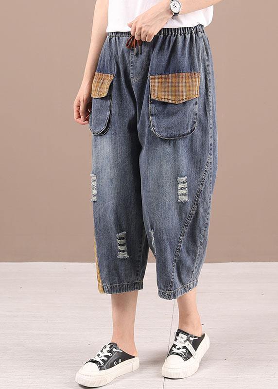 Bohemian Blue High Waist Pockets Denim Pants