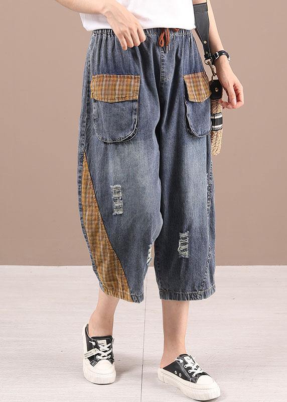 Bohemian Blue High Waist Pockets Denim Pants