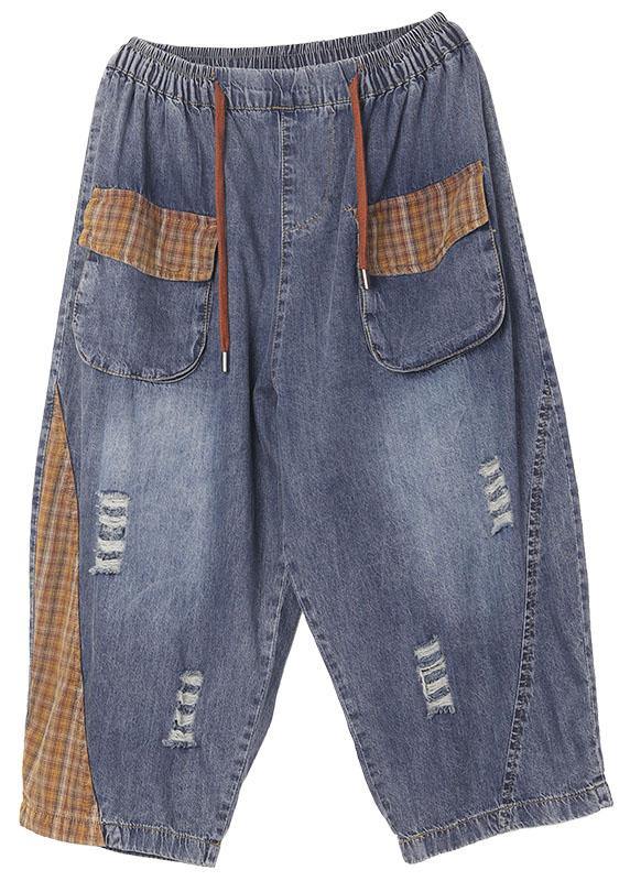 Bohemian Blue High Waist Pockets Denim Pants