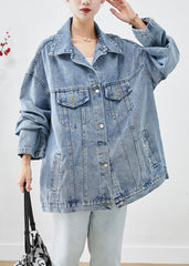 Chaqueta vaquera oversize con apliques en azul bohemio para otoño