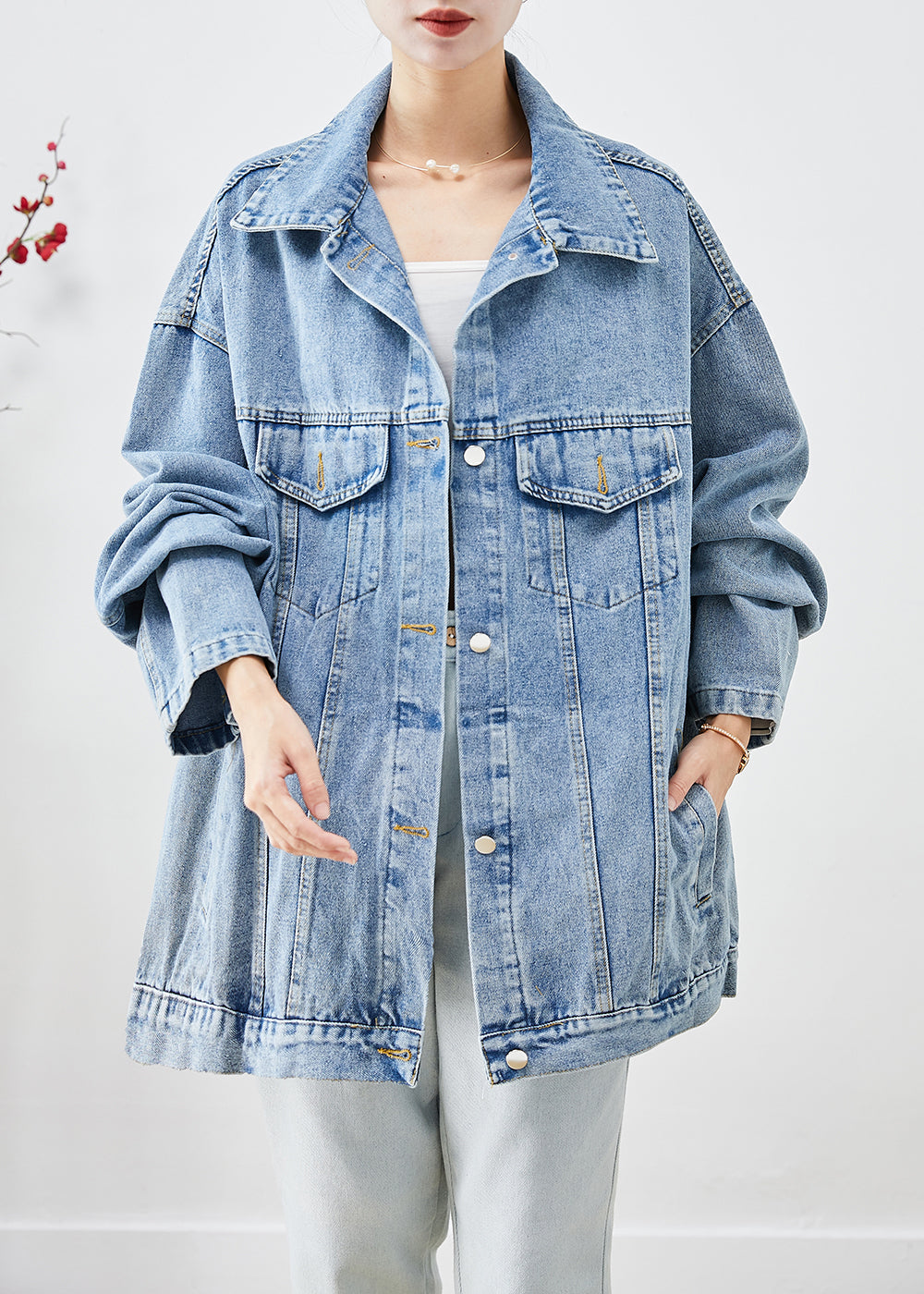 Bohemian Blue Oversized Applikation Jeansjacke Herbst