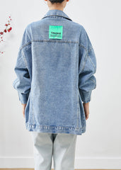 Bohemian Blue Oversized Applikation Jeansjacke Herbst