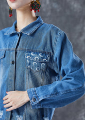 Bohemian Blau Oversize Patchwork Quaste Denim Zweiteiler