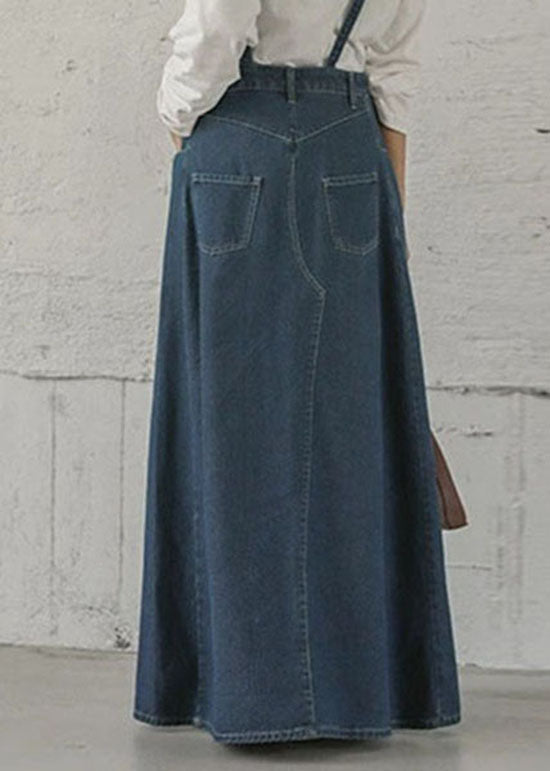 Bohemian Blue Pockets Patchwork Denim Maxi Skirts