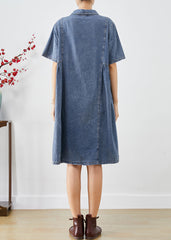 Bohemian Blue Slim Fit Pockets Denim Vacation Dress