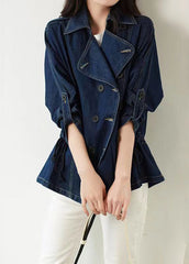 Bohemian Dark Blue Square Collar Patchwork Button Denim Coats Fall