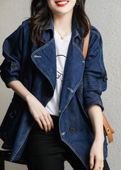 Bohemian Dark Blue Square Collar Patchwork Button Denim Coats Fall