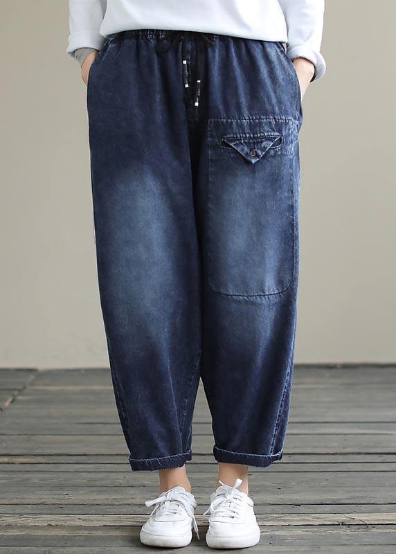 Bohemian Denim Blue High Waist Loose Cinched Work Outfits Wild Trousers