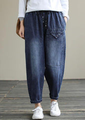 Bohemian Denim Blau Hohe Taille Lose Cinched Arbeit Outfits Wilde Hose