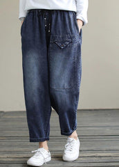 Bohemian Denim Blau Hohe Taille Lose Cinched Arbeit Outfits Wilde Hose