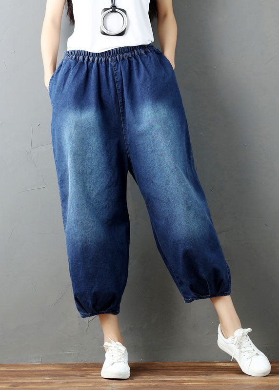 Bohemian Denim blue wrinkled lantern Pants