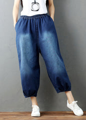 Pantalones de mezclilla azul bohemio con diseño de farol arrugado